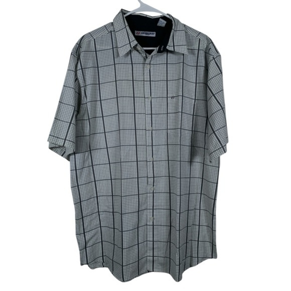 Anchor Blue Cream Gray Plaid Checkered Button Down Shirt Size XL EUC #0967